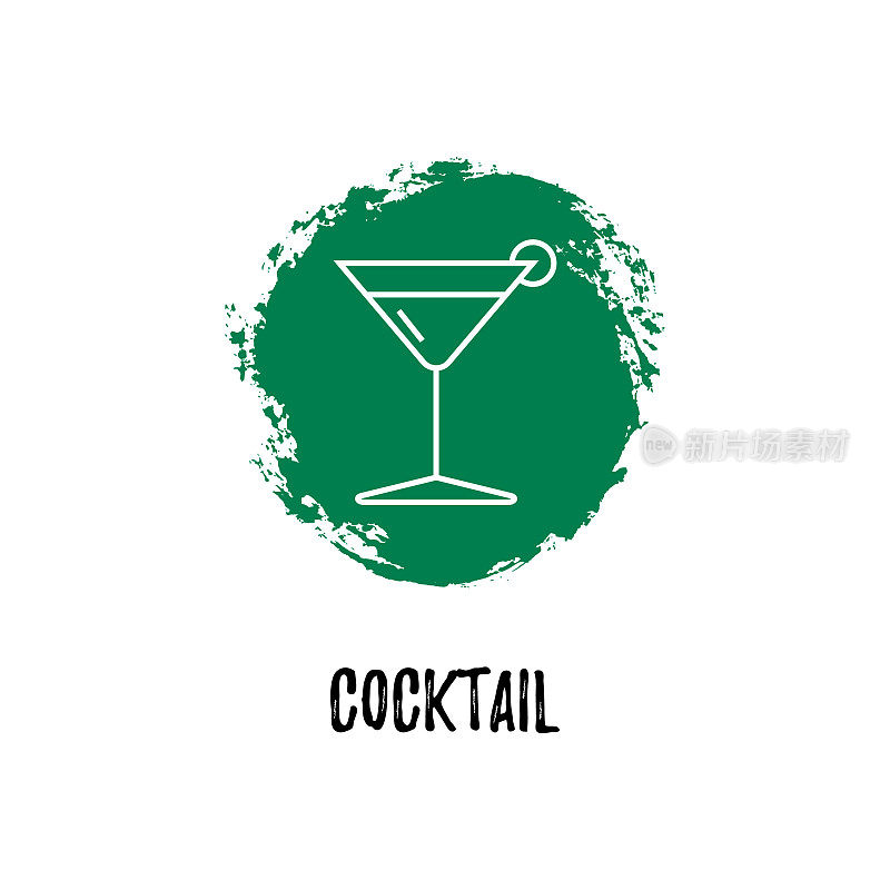 Cocktail glass icon with green splash isolated on white. Vector illustration